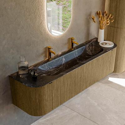 Badmeubel Mondiaz Kurve-Dlux | 170 cm cm | Meubelkleur Dusk | Wastafelkleur Lava | Solid surface | Wasbak midden spoelbak | 2 kraangaten