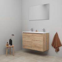 On-Line Badkamermeubelset - 100 cm - Voorgemonteerd - Greeploos 2 Deuren - Acryl Wastafel - 2 Kraangaten - Spiegel - Eiken