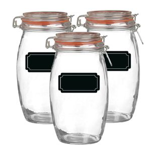 Weckpot/inmaakpot - 4x - 1.3L - glas - met beugelsluiting - incl. etiketten