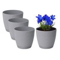 Form Plastic Plantenpot/bloempot Waves - 4x - kunststof - platina grijs - D23 x H21 cm