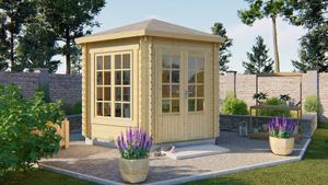 Tuindeco Nora Blokhut 363x312 cm 34 mm vuren blank- Puntdak- Onbehandeld vurenhout- Tuindeco