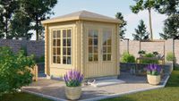 Tuindeco Nora Blokhut 363x312 cm 34 mm vuren blank- Puntdak- Onbehandeld vurenhout- Tuindeco