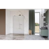 Fortifura Galeria Vrijstaande Inloopdouche - 110x200cm - Helder geribbeld - antikalk - 8mm veiligheidsglas - wandsteunen - Geborsteld Gunmetal PVD SW927771 2x/SW915253