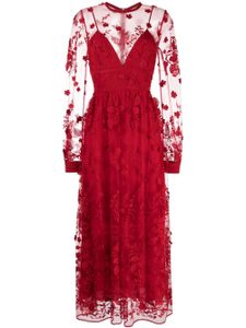 Elie Saab robe en tulle à fleurs brodées - Rouge