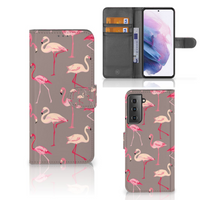 Samsung Galaxy S21 Plus Telefoonhoesje met Pasjes Flamingo - thumbnail