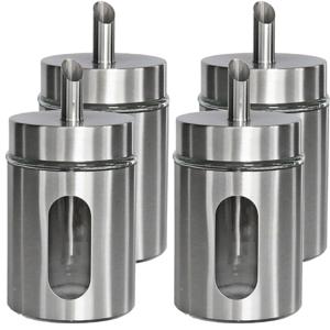 Suikerpot/suikerstrooier - 4x stuks - RVS metaal - met strooi tuit - 260 ml - zilver