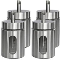 Suikerpot/suikerstrooier - 4x stuks - RVS metaal - met strooi tuit - 260 ml - zilver