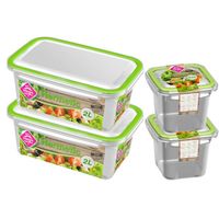 4x Voedsel plastic bewaarbakjes 0,5 en 2 liter transparant/groen - Vershoudbakjes - thumbnail