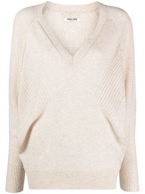 Max & Moi Kasjmier trui met V-hals - Beige