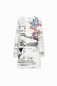 Korte slim fit jurk met krant - WHITE - L