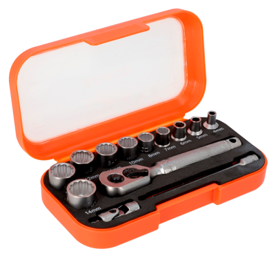 Bahco 1/4" Dopsleutelset met vierkantaandrijving en metrisch zeskantprofiel | 13 stuks - S13MC10.5