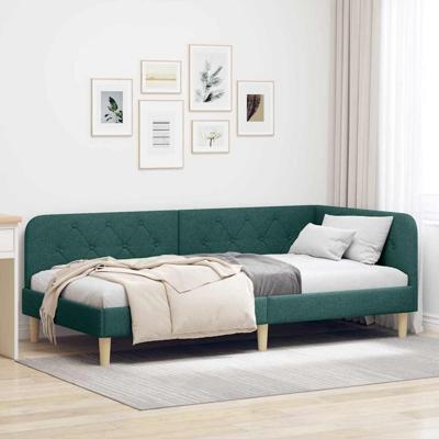Hoekbedframe met hoofdeinde Donkergroen 90 x 190 cm Stof