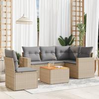 6-delige Loungeset met kussens poly rattan gemengd beige