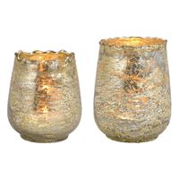 Set van 2x windlicht/kaarsenhouder - glas - champagne goud - 2 formaten - thumbnail