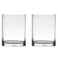 Set van 2x stuks transparante home-basics cylinder vorm vaas/vazen van glas 15 x 12 cm