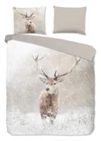 Good Morning Dekbedovertrek "herten in winterlandschap" - Zand - (200x200/220 cm) - Katoen Flanel