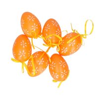 6x stuks Pasen/paas hangdecoratie paaseieren oranje 6 cm   -