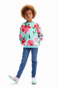 Oversized sweatshirt met bloemen - BLUE - M