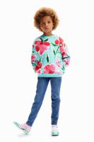 Oversized sweatshirt met bloemen - BLUE - M - thumbnail