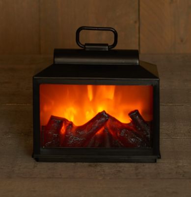 Batterijverlichting haard zwart 18 x 19 x 16 cm met timer - Annas collection