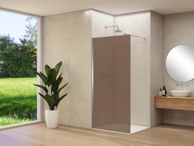Inloopdouche Van Rijn Products ST01 120x200 cm 8 mm Brons Rookglas Incl. Beslag met Muurprofiel en Stabilisatiestang Geborsteld RVS