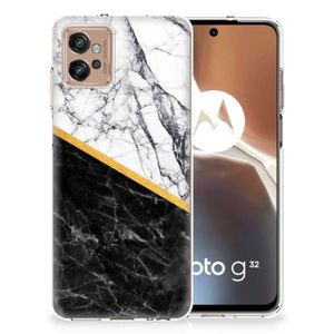 Motorola Moto G32 TPU Siliconen Hoesje Marmer Wit Zwart - Origineel Cadeau Man