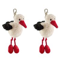 Set van 2x stuks pluche ooievaars knuffel sleutelhanger 10 cm