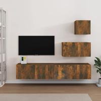 4-delige Tv-meubelset bewerkt hout gerookt eikenkleurig
