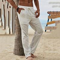 Voor heren Linnen broek Broek Zomerbroek Strandbroeken Zak Trekkoord Elastische taille Streep Comfort Ademend Dagelijks Feestdagen Vakantie Hawaii Boho Zwart Wit Lightinthebox