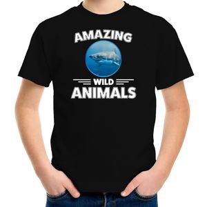 T-shirt haaien amazing wild animals / dieren zwart voor kinderen XL (158-164)  -