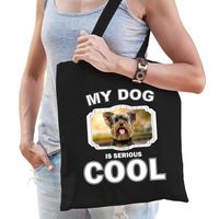 Yorkshire terrier honden tasje zwart volwassenen en kinderen - my dog serious is cool kado boodschap - thumbnail