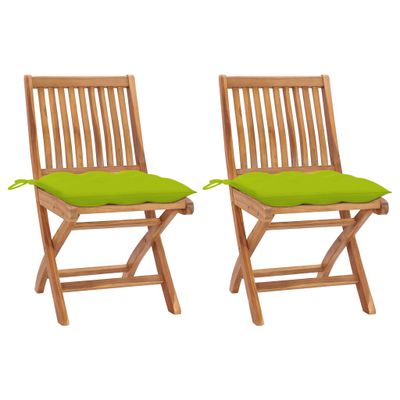 VidaXL Inklapbare stoelen 2 st met heldergroene kussens