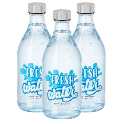 Vivalto Waterfles / drinkfles Fresh - 3x - glas - transparant - met RVS dop - 1000 ml
