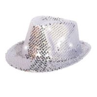 Pailletten trilby hoed zilver LED light