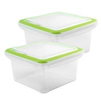 Hega Hogar vershoudbakje - 5x - 1,5 liter - transparant/groen - kunststof - voedsel bewaarbakjes Hega Hogar vershoudbakje - 5x - 1,5 liter - transparant/groen - kunststof - voedsel bewaarbakjes