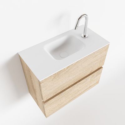 Toiletmeubel Mondiaz Ada | 60 cm | Meubelkleur Washed oak | Lex wastafel Talc Midden | 1 kraangat