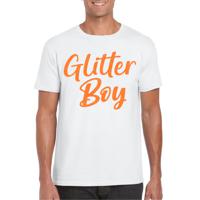 Verkleed T-shirt voor heren - glitter boy - wit - oranje glitter - carnaval/themafeest