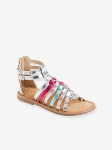 Hoge leren sandalen voor meisjes meerkleurig zilver