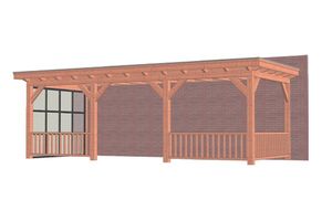 Aanbouwveranda Lucca 795x325 cm - Plat dak - Combinatie 1- - Onbehandeld lariks Douglas hout- Trendhout