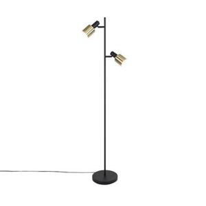 QAZQA Design vloerlamp zwart met goud 2-lichts - Stijn