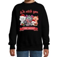 Kersttrui/sweater voor jongens/meisjes - we wish you - zwart - Kerst poesjes Kersttrui/sweater voor jongens/meisjes - we wish you - zwart - Kerst poesjes