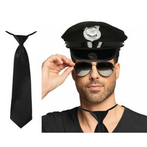 Carnaval verkleedkleding set - politiepet - spiegel zonnebril en stropdas - zwart - heren/dames