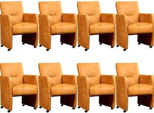 Set van 8 Cognac leren moderne eetkamerfauteuils Pleasure - Kenia Leer Cognac (cognac leer)