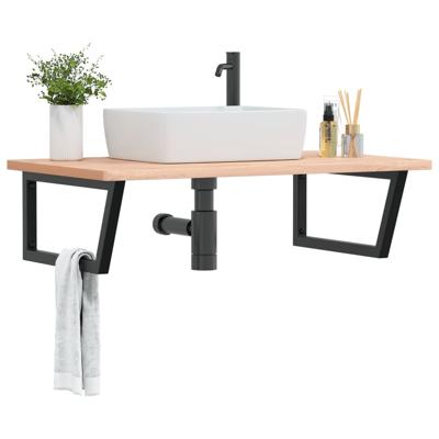 Badkamer wandschap staal en massief beukenhout