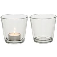 Theelichthouder - 2x - 7,5 cm - transparant - glas - waxinelichthouder - kaarsenhouder