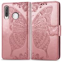 Butterfly Love bloemen reliëf horizontale Flip lederen case voor Huawei P30 Lite/Nova 4e met houder & kaartsleuven & portemonnee & Lanyard (Rose gou