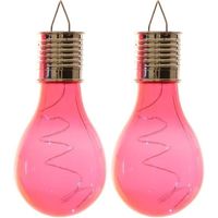 2x Buiten LED lampbolletjes solar verlichting - fuchsia roze - 14 cm