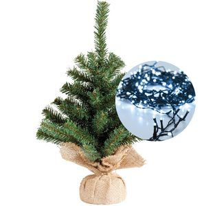 Mini kerstboom 45 cm - met kerstverlichting helder wit 300 cm - 40 leds