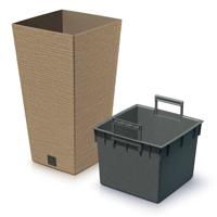 Prosperplast Plantenpot - buiten - kunststof - lichtbruin - Eco wood look - D20xH38 cm - bloempot