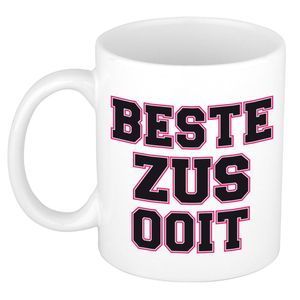 Beste zus ooit cadeau mok / beker wit en roze - verjaardag zus / zusje   -